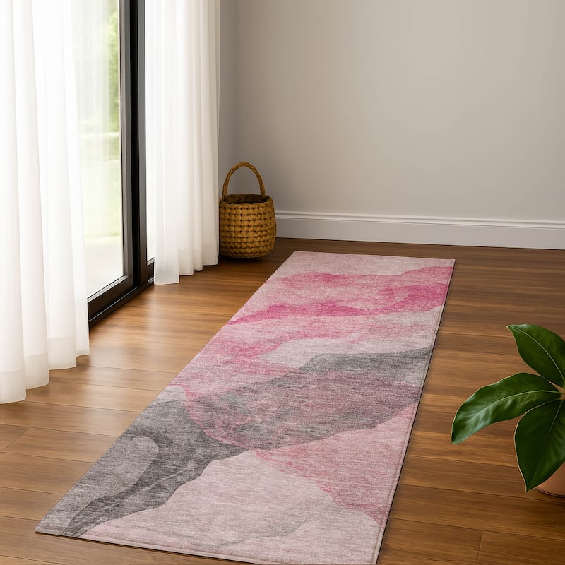 Premium Washable Super Soft Contemporary Fizal Mayfield Rug - Blush - 2'3" x 7'6"