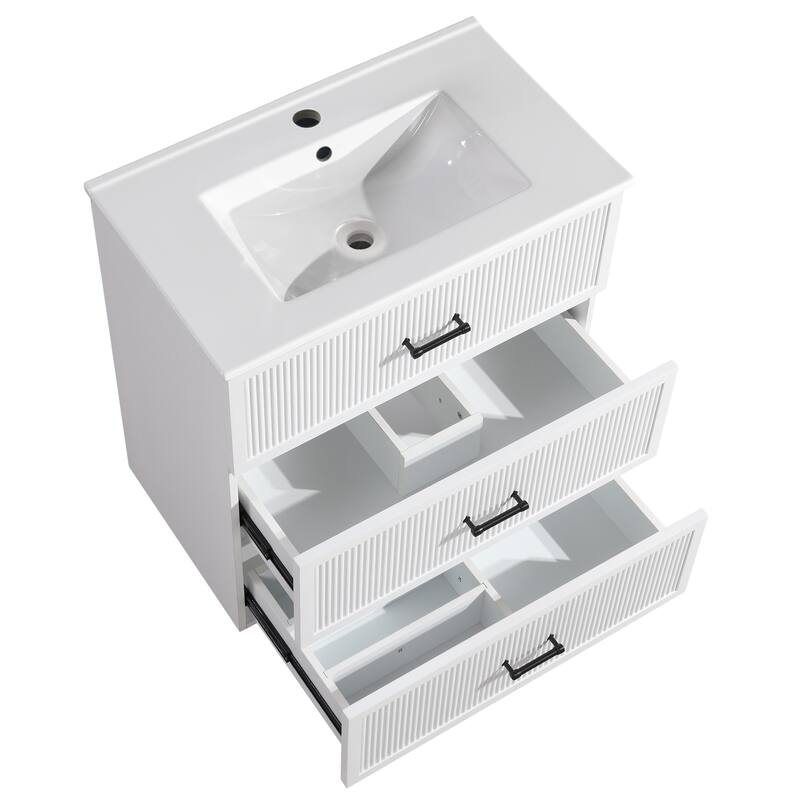30 Inch Floor Standing Bathroom Vanity with Ceramic Sink and 2 Drawers