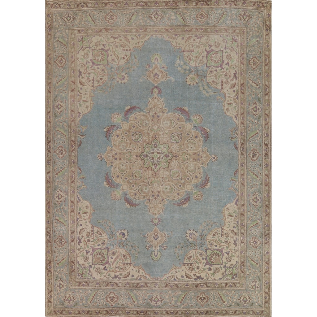 Floral Tabriz Persian Vintage Rug Oriental Handmade Wool Carpet - 9'9" x 12'7"