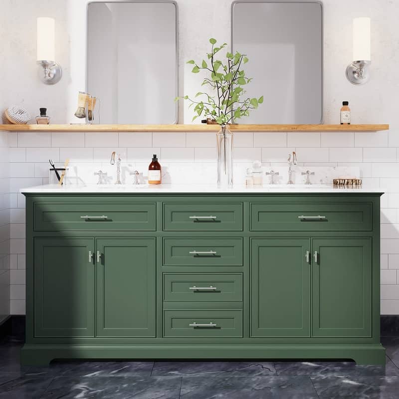 72-Inch Solid Wood Double Sink Bathroom Vanity – Modern Minimalist Design, Waterproof Finish, Soft-Close Drawers
