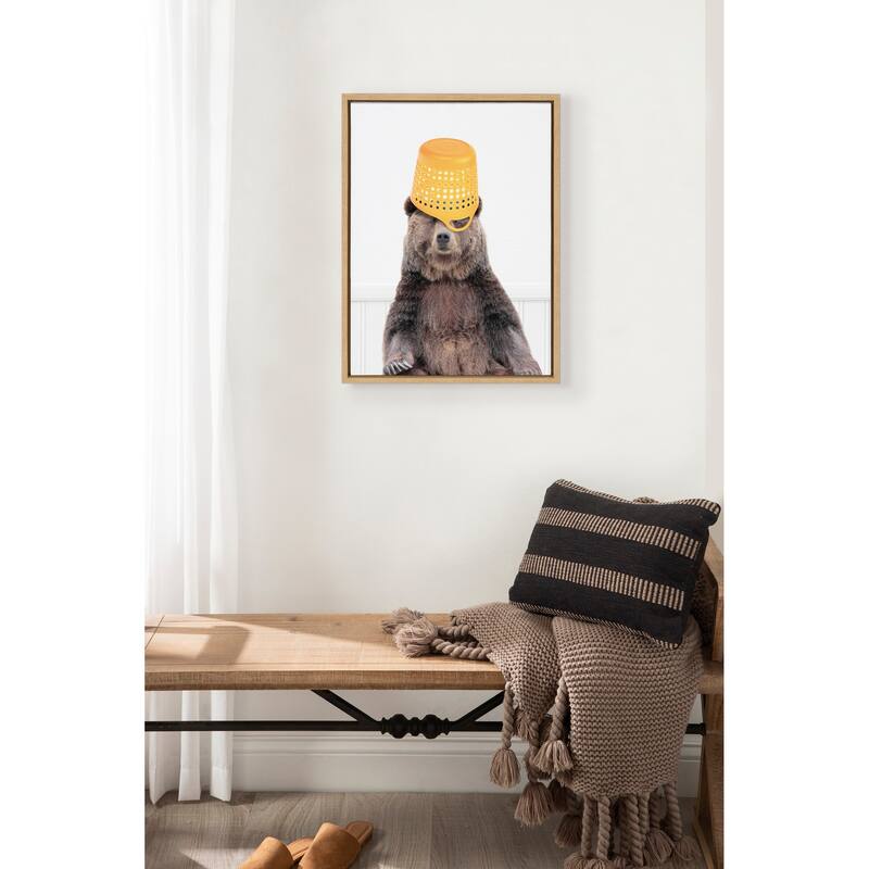 Kate and Laurel Sylvie Basket Case Bear Framed Canvas by Amy Peterson