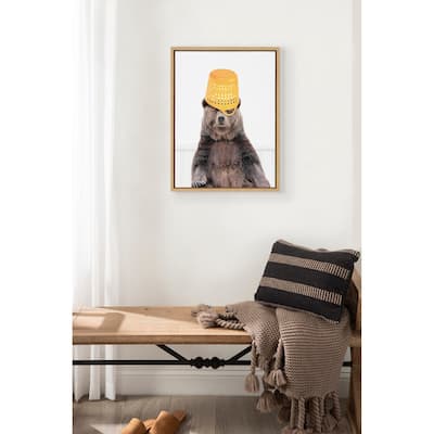 Kate and Laurel Sylvie Basket Case Bear Framed Canvas by Amy Peterson