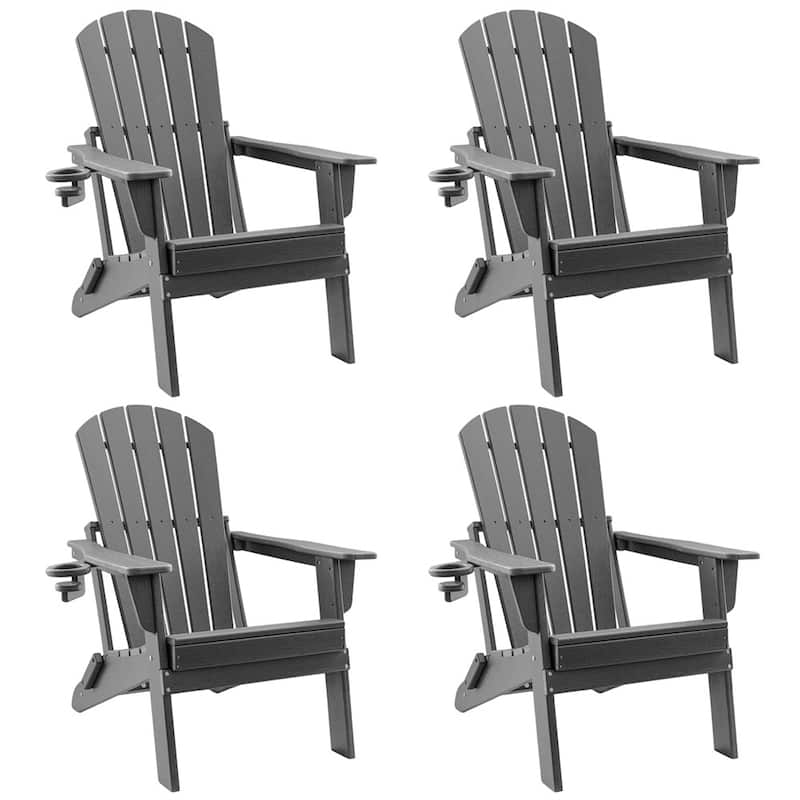 HDPE Folding Adirondack Chair with Cup Holder,Weather-Resistant, Low Maintenance,Supports up to 400lbs