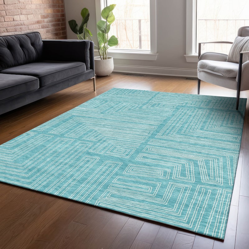 Machine Washable Indoor/ Outdoor Contemporary Stack Chantille Rug - Turquoise - 8' x 10'