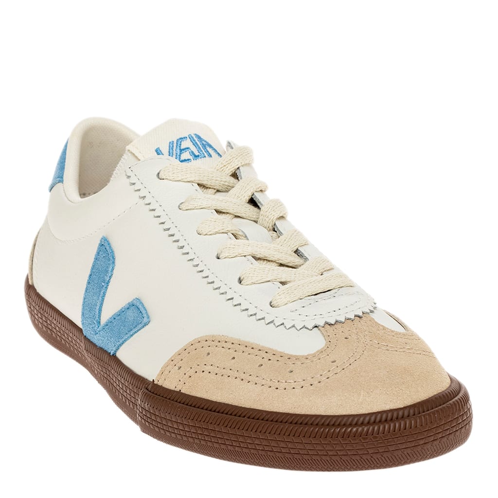 Veja Volley Leather Sneakers in White with Aqua