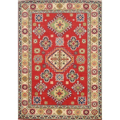 Red Kazak Foyer Rug Traditional Handmade Geometric Wool Carpet - 2'8"x 3'11"