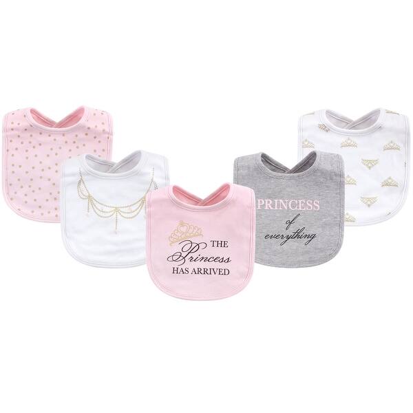 slide 1 of 1, Little Treasure Baby Girl Cotton Bibs 5pk, Princess, One Size - Princess - One Size One Size - Princess