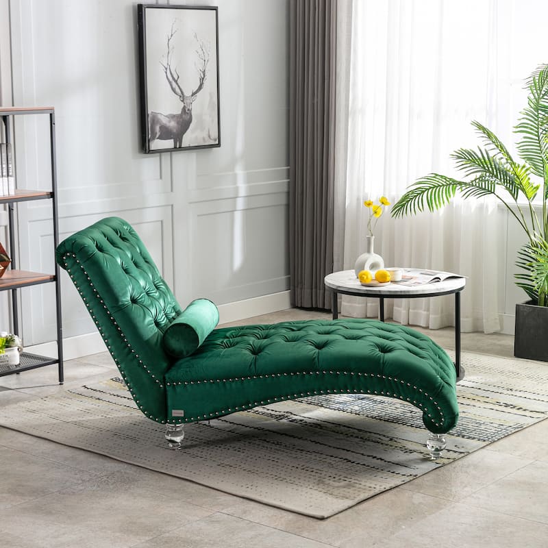 Emerald 63.98" Buttons Tufted Chaise Lounge Chair with Pillow
