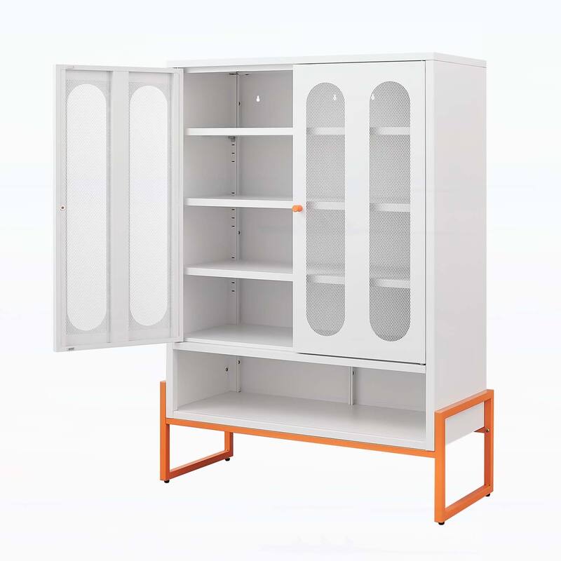 Minimalist Shoe Cabinet with Adjustable Mesh Doors