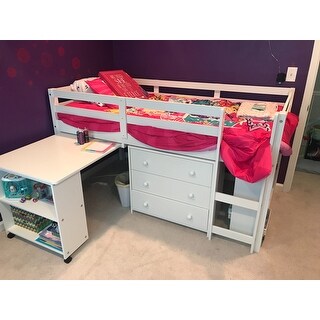 Donco Kids Low Study Loft Desk Twin Bed with Chest and Bookcase