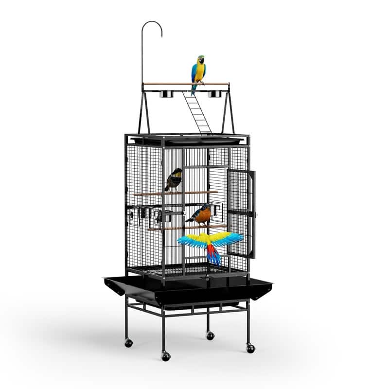 68in Wrought Iron Bird Cage with Playtop, Large Flight Cage with 5 ...