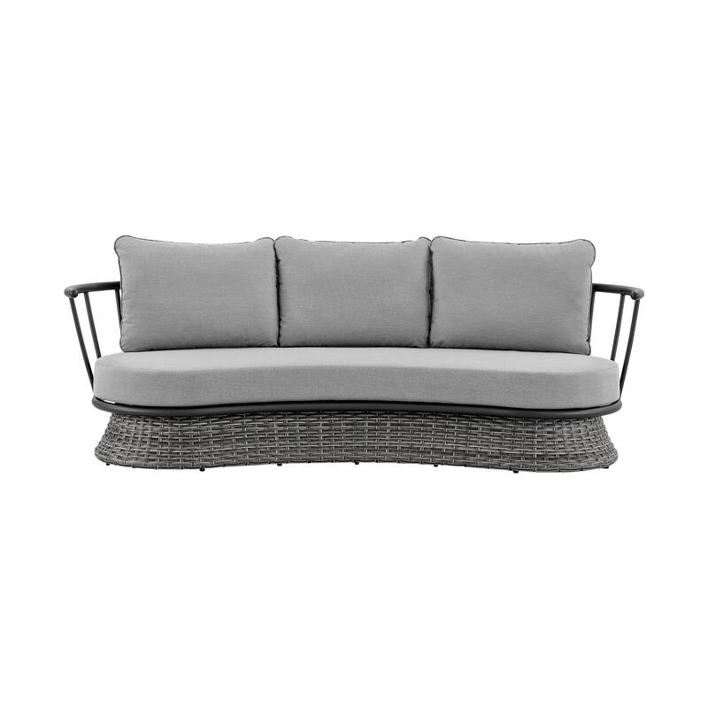 Giotto Gray Wicker and Aluminum Outdoor Curved Sofa with Cushions
