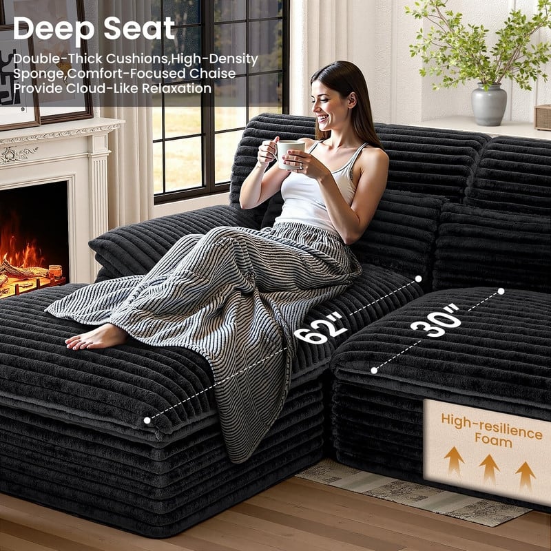 100" L-Shaped Cloud Sectional Couch With Double-Layer Thickened Deep Seat