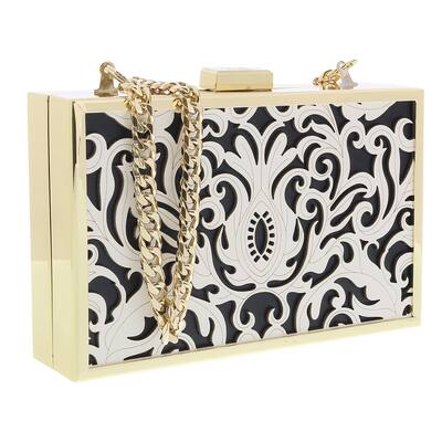 Roberto Cavalli HXLPD1 B01 Black/White Box Clutch for womens