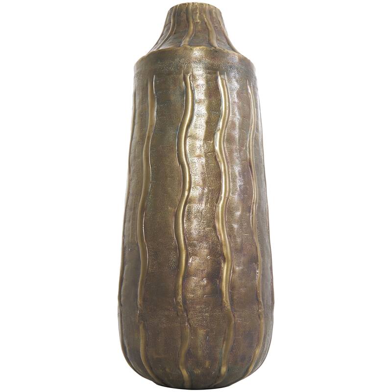 Metal Snakeskin Inspired Decorative Vase with Dimensional Wavy Accents - Brass - Roche River Decor