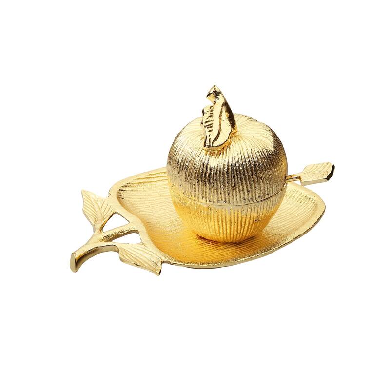 Apple Shaped Dish with Removable Honey Jar - Medium - Gold