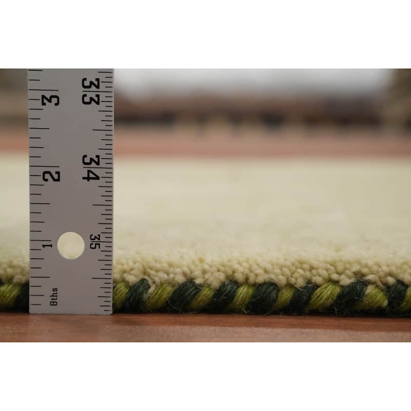 Hand Knotted Oriental 100% Wool Carpet Modern Modern Green Gabbeh Runner Rug - 9' 10'' X 2' 8''