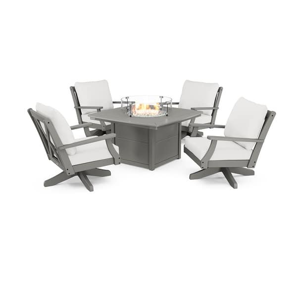 Shop Polywood Braxton 5 Piece Deep Seating Swivel Conversation Set With Fire Pit Table Overstock 31288971
