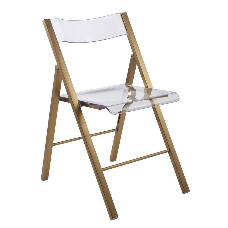 Menno Modern Acrylic Folding Dining Chair in Stainless Steel Frame with Rubber Pads, Brushed Finish, Fully Assembled (Set of 2)