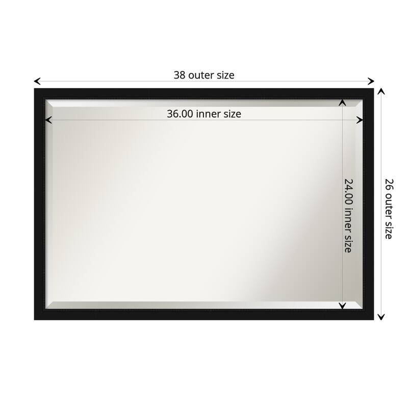 Beveled Bathroom Wall Mirror - Avon Frame - Outer Size: 38 x 26 in - Avon Black Narrow
