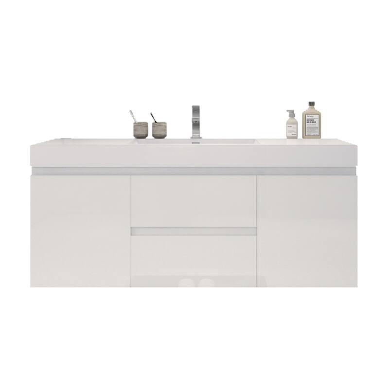 Baillie 60'' Wall-Mounted Vanity with Single Reinforced Acrylic Sink - 60''Width - Gloss White