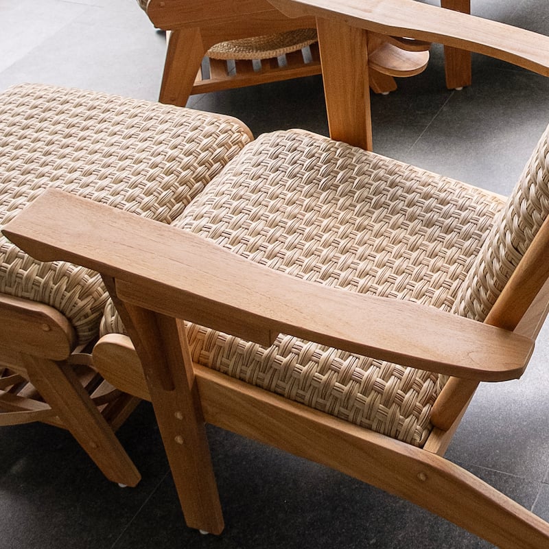 Cambridge Casual Camden Teak Patio Adirondack Chair Set with Padded Woven Seat - FREE Patio Cover