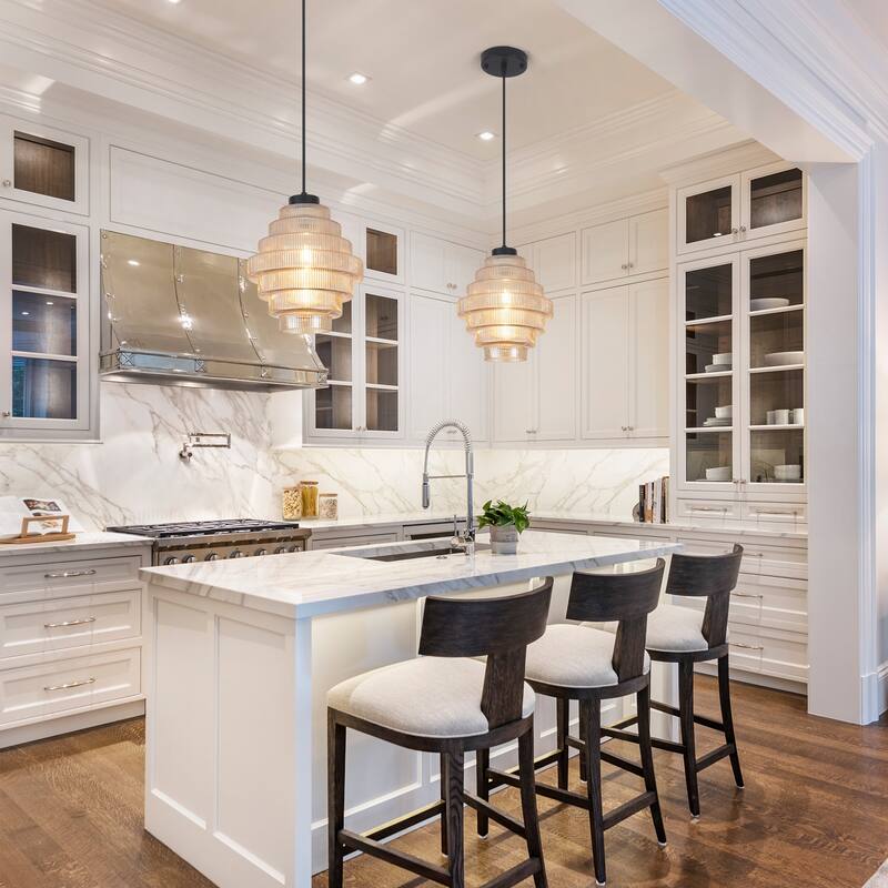 1-Light Classic Pendant Light with Glass Shade, Semi Flush Mount Chandelier for Dining Room Living Room Bedroom Kitchen