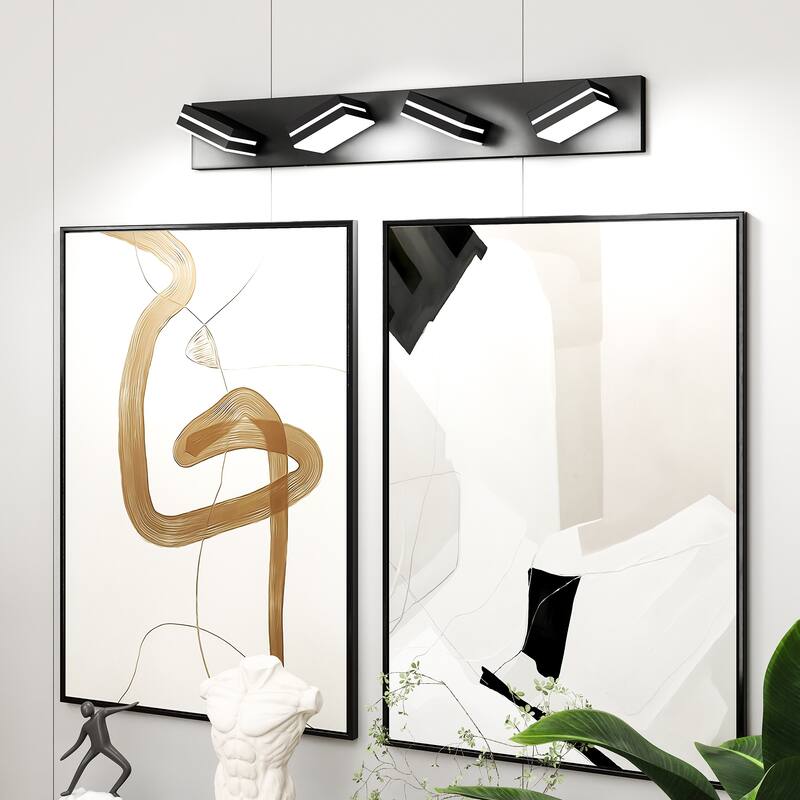 Modern LED Vanity Light, 4-Lights Wall Sconce for Bathroom and Mirror, Sleek Minimalist Design, Energy-Efficient - Black