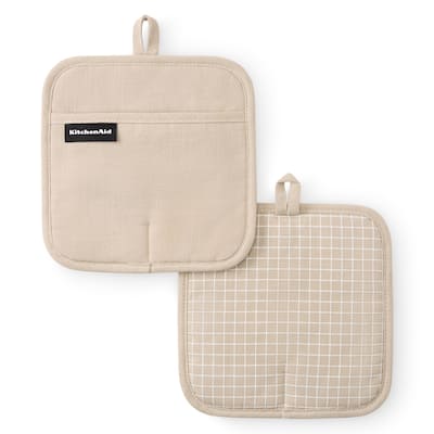 KITCHENAID Gourmet Series Gridlines Pot Holders 2-Pack Set, Heat Resistant up to 600°F, Soft Silicone Grip, Magnetic Cuff