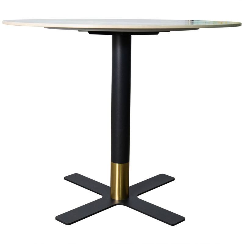 Vail Round Dining Table 27 in. Sintered Stone Tabletop in Black Stainless Steel Cross X-Shape Pedestal Base