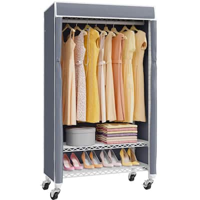 FUTASSI Clothing Rack With Cover, P1C Rolling Closets With Wheels, Metal Garment Rack For Hanging Clothes, Clothing Storage Wardrobe With