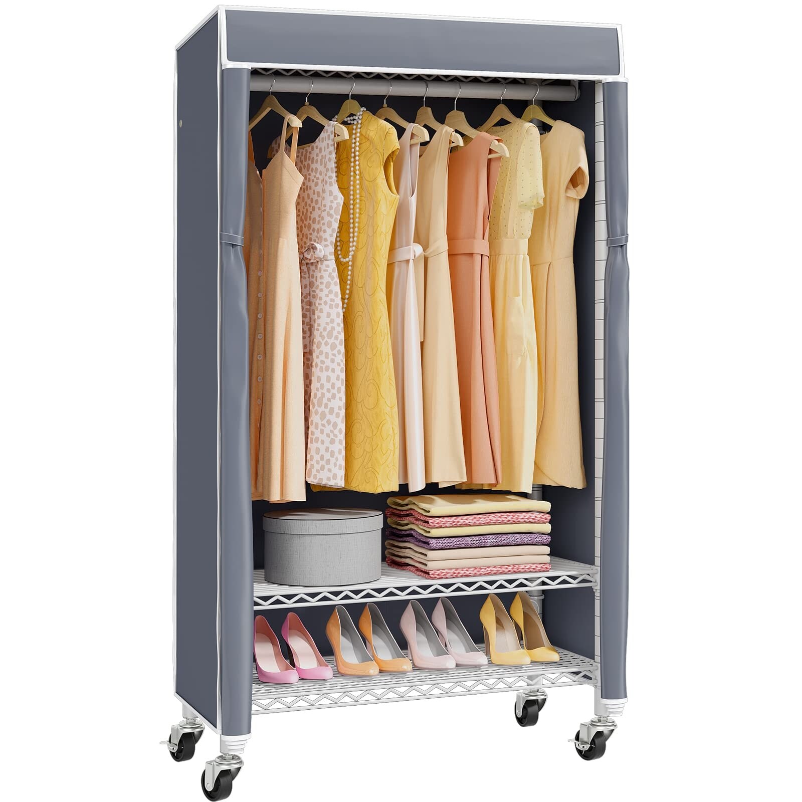 Rolling Clothes Rack with Cover Closet for Hanging Clothes Garment Rack Freestanding Clothing Rack with Wheels Hanging Rod Bed Bath Beyond 39690842