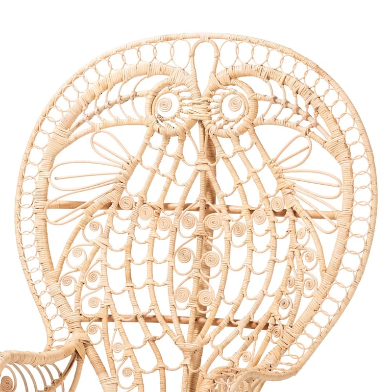 Kimiko Natural Rattan Peacock Chair with Cushion - Handwoven Wicker Accent Chair with Fan Backrest, Boho Coastal Seating