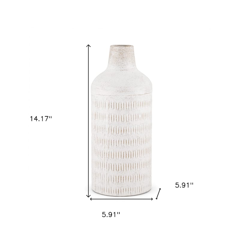 14" Off White And Natural Geometric Metal Cylinder Table Vase - 5.91
