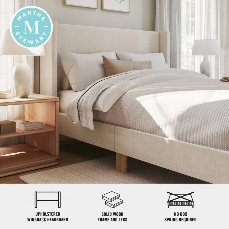 Martha Stewart Upholstered Platform Bed with Wingback Headboard