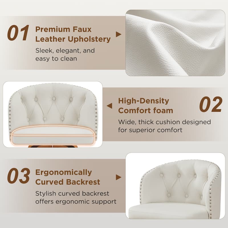 Faux Leather Upholstered Wood Frame Swivel Counter Stools / Bar Stools, Set of 2