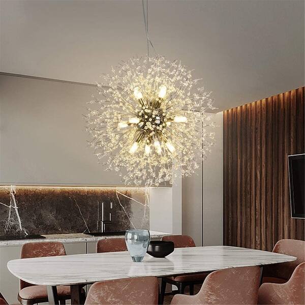 slide 1 of 6, Modern Crystal Chandeliers, Chrome Firework Dandelion Chandelier Light Fixture Pendant Lighting(12-Light) - Chrome-12Lights