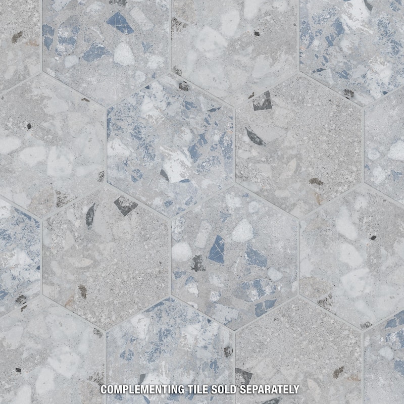 Merola Tile Recycle Hex River Blue 8-1/2" x 9-7/8" Porcelain Floor and Wall Tile