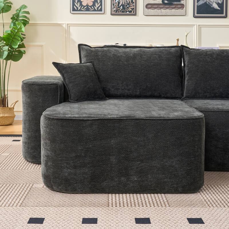L Shaped Modular Sectional Sofa with Chaise Lounge, Chenille Upholstered Cloud Couch, Full Compressed Corner 4 Seat Sofa