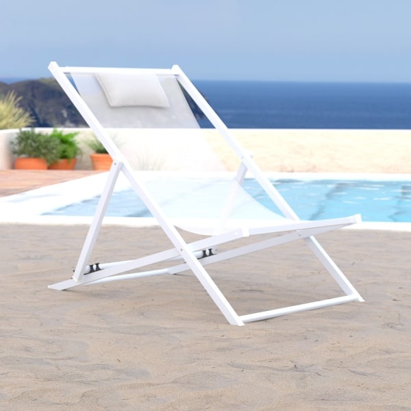 Shop Leisuremod Sunset Patio Sling Folding Chair Adjustable With Headrest On Sale Overstock 28388380