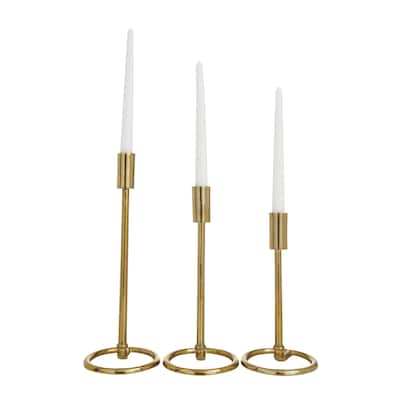 Aluminum Metal Tapered Candle Holder with Ring Bases - Set of 3 Gold - Roche River Decor