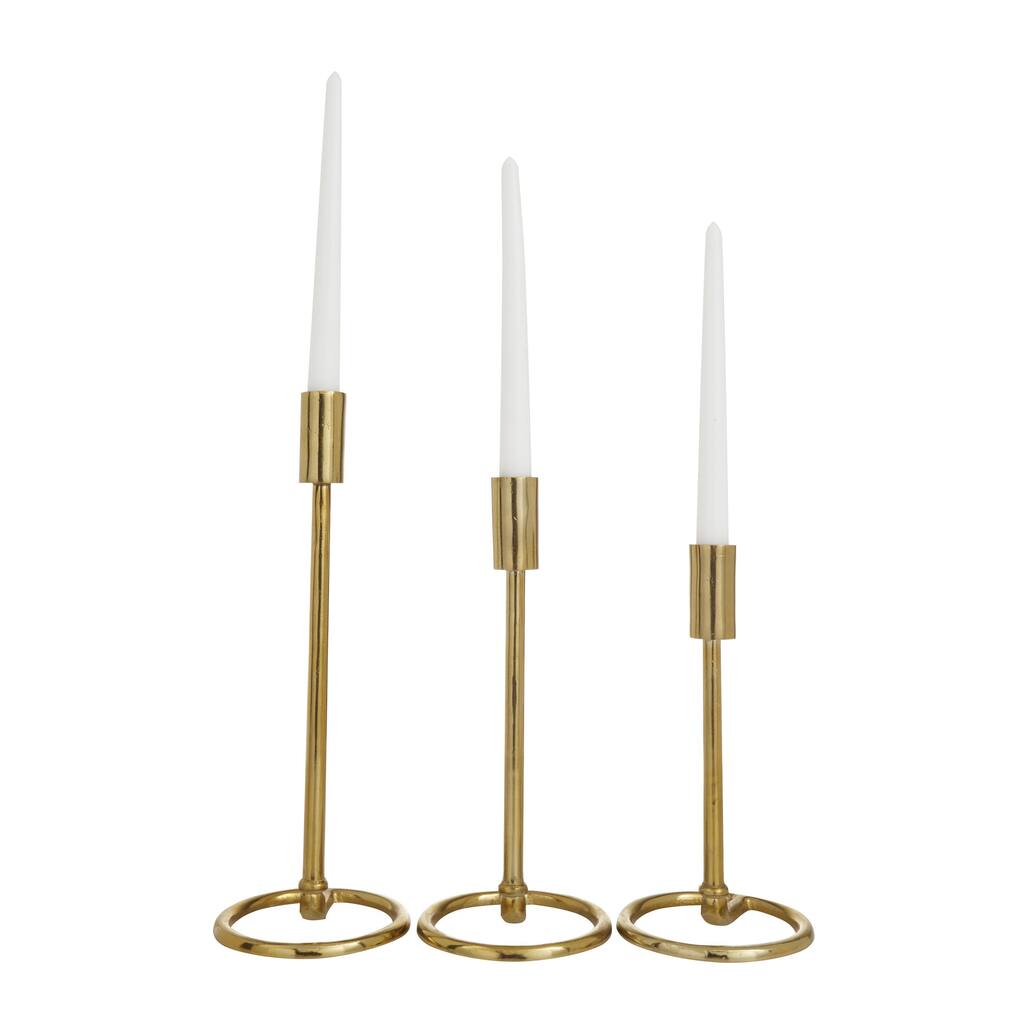 Aluminum Metal Tapered Candle Holder with Ring Bases - Set of 3 Gold - Roche River Decor