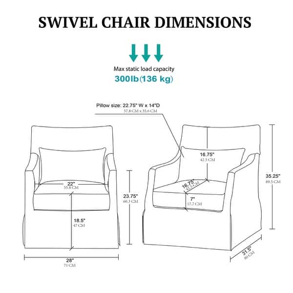 dimension image slide 1 of 5, Martha Stewart London Upholstered Skirted Swivel Armchair with Lumbar Pillow