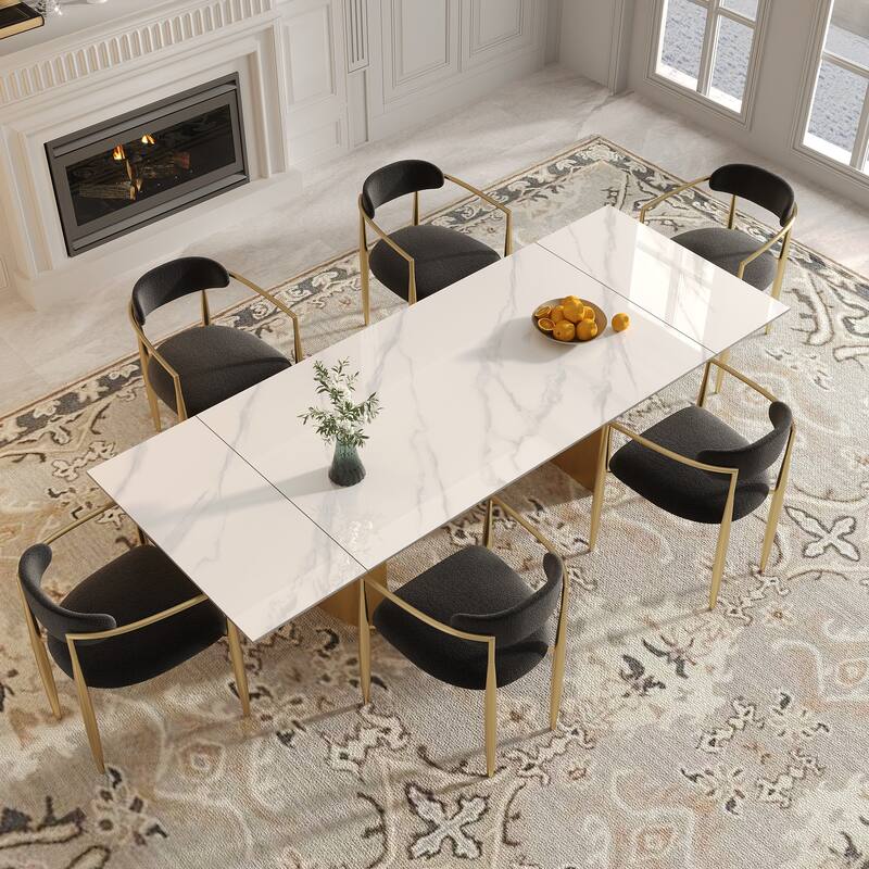94.48 Inch Modern Minimalist 9 - Piece Extendable Sintered Stone Top Double Pedestal Dining Set