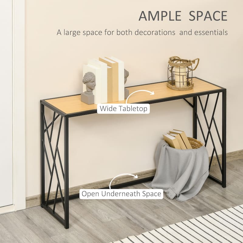 HOMCOM 47.25" Console Table, Industrial Sofa Table with Metal Frame for Living Room, or Hallway, Natural/Black
