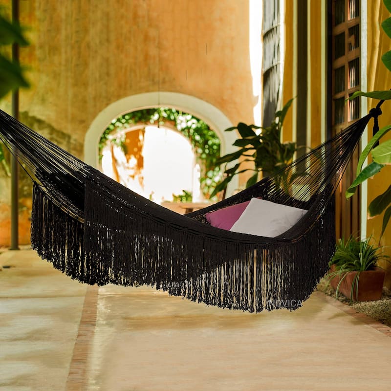 Novica Handmade Ebony Cascade Cotton Rope Hammock (Double)