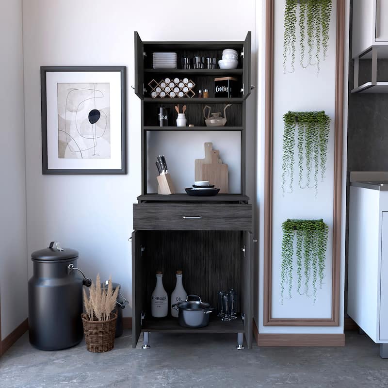 TUHOME Della 60 Kitchen Pantry with Drawer, 2 Cabinets, and Metal Legs - N/A