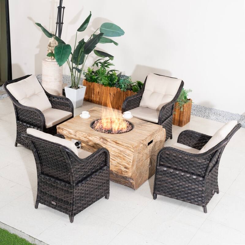 5-piece Outdoor 50,000 BTU Terrafab Composite Fire Pit Table Set with 4 Chairs