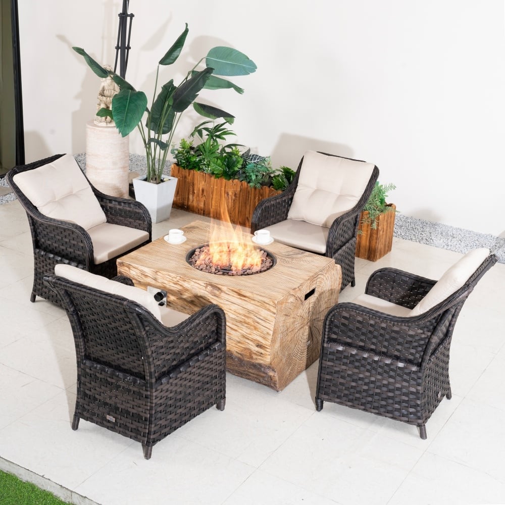 5-piece Outdoor 50,000 BTU Terrafab Composite Fire Pit Table Set with 4 Chairs
