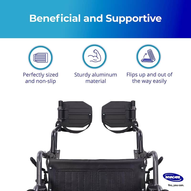 Invacare Wheelchair Legrest Hemi Footrests with Heel Loops, Flip-Up Aluminum Footplate & More - Black